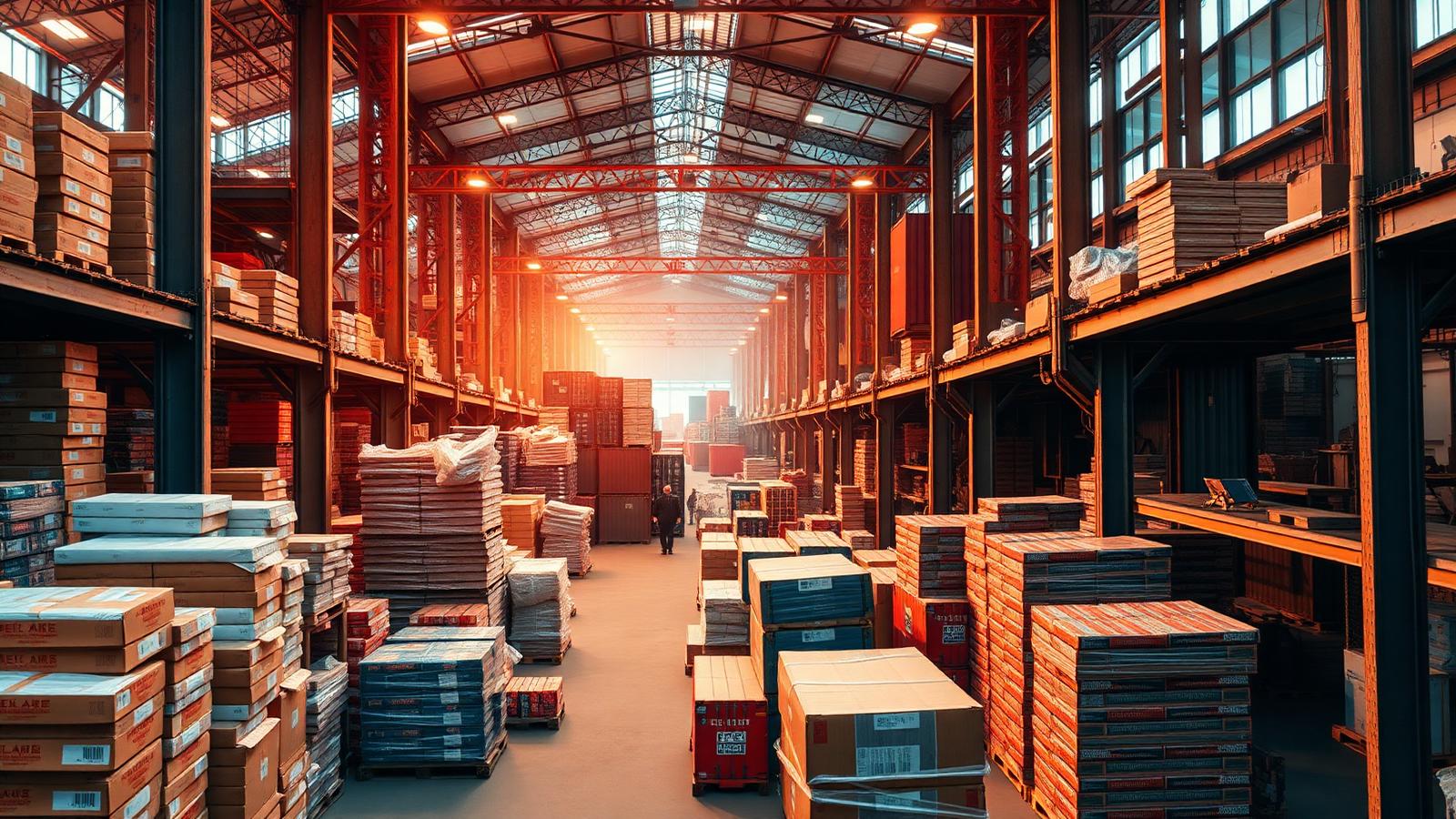 Wholesale market warehouse in China packed with cargo
